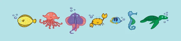 Conjunto Divertido Pescado Plantilla Diseño Dibujos Animados Con Varios Modelos — Archivo Imágenes Vectoriales