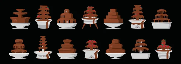 Conjunto Fuente Chocolate Icono Dibujos Animados Plantilla Diseño Con Varios — Vector de stock