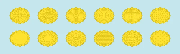 Set Mooncakes Mid Autumn Festival Modern Cartoon Icon Design Template — Stock Vector