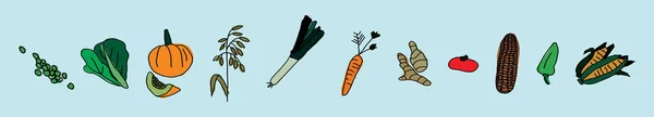 Icônes Légumes Vectoriels Dans Style Dessin Animé Collection Produit Agricole — Image vectorielle