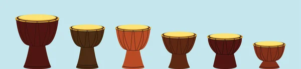 Set Van Djembe Drum Oorspronkelijk Uit West Afrika Modern Cartoon — Stockvector