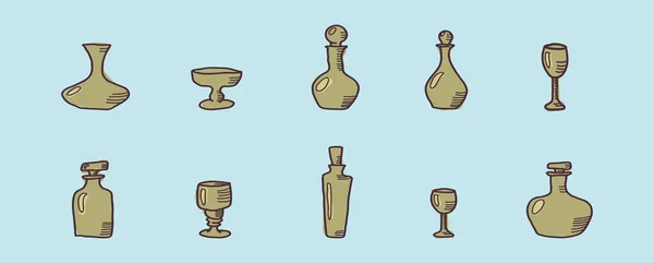 Ensemble Carafes Bouteille Modèle Conception Icône Dessin Animé Moderne Avec — Image vectorielle