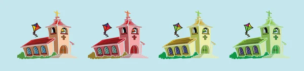 县基督教教堂 现代漫画图标设计模板与各种型号 在蓝色背景上孤立的向量图 — 图库矢量图片