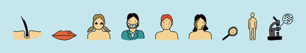 Dermatologie Modern Cartoon Pictogram Ontwerp Template Met Verschillende Modellen Vectorillustratie — Stockvector