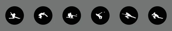 Conjunto Jugador Cricket Plantilla Diseño Icono Dibujos Animados Moderno Con — Archivo Imágenes Vectoriales