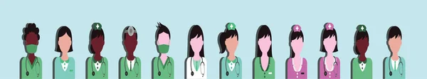 Set Doctor Nurse Modern Cartoon Icon Design Template Various Models — Stock Vector