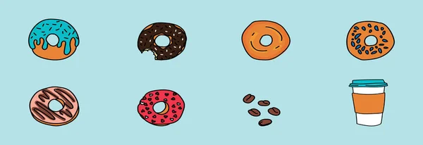 Set Donuts Modern Cartoon Icon Design Template Various Models Vector — Stock Vector