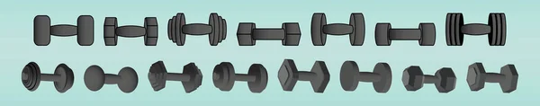 Conjunto Halteres Modelo Design Ícone Desenho Animado Moderno Com Vários — Vetor de Stock