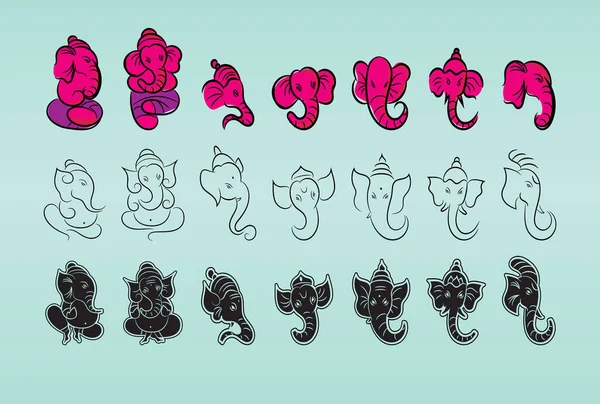 Conjunto Ganesha Bebé Plantilla Diseño Icono Dibujos Animados Moderno Con — Archivo Imágenes Vectoriales