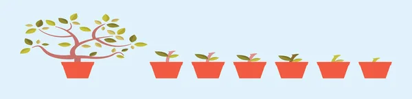 盆子里长满了植物 现代漫画图标设计模板与各种型号 在蓝色背景上孤立的向量图 — 图库矢量图片