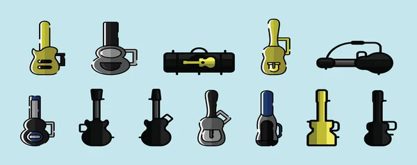 Çantalı Gitar Seti Modern Karikatür Ikonu Tasarım Şablonu Çeşitli Modeller — Stok Vektör