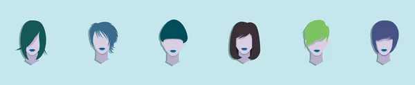 Set Women Hair Style Modern Cartoon Icon Design Template Various — Stock Vector