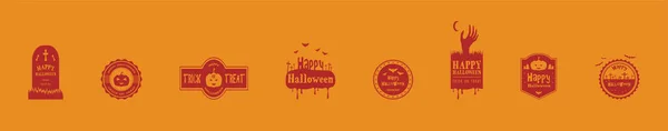 Conjunto Crachás Halloween Feliz Vintage Rótulos Modelo Design Ícone Desenho —  Vetores de Stock