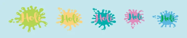 Set Happy Holi Text Typography Lettering Holi Festival Modern Cartoon — Stock Vector
