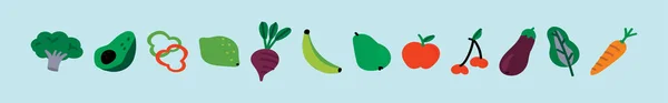 一套水果和蔬菜 胡萝卜 西兰花等 具有各种模型的现代卡通图标设计模板 — 图库矢量图片