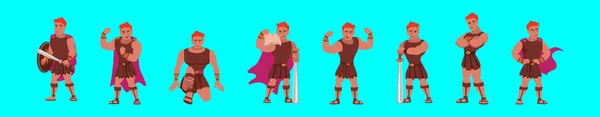 Set Hercules God Hero Modern Cartoon Icon Design Template Various — Stock Vector