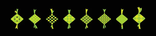 绿色Ketupat 现代矢量图解的Ramadan和Eid互斥 Ketupat图标模板与各种模型隔离在黑色上 — 图库矢量图片
