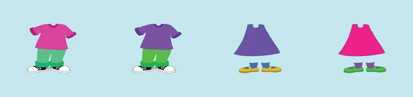 一套孩子的衣服 现代漫画图标设计模板与各种型号 蓝色背景上孤立的现代矢量图解 — 图库矢量图片