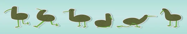 Conjunto Lindo Pájaro Kiwi Plantilla Diseño Icono Dibujos Animados Con — Archivo Imágenes Vectoriales