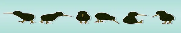 Set Von Niedlichen Kiwi Vogel Comic Icon Design Vorlage Mit — Stockvektor