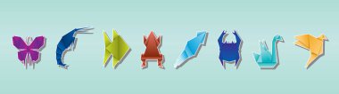 Hayvanlar origami seti. Çeşitli modellerle karikatür ikonu tasarım şablonu. modern vektör illüstrasyonu mavi arkaplanda izole edildi
