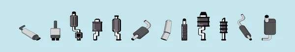 排気管のセット 様々なモデルの漫画アイコンデザインテンプレート 青の背景に隔離された現代のベクターイラスト — ストックベクタ