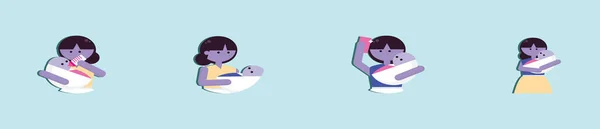 Ensemble Nounou Baby Sitter Modèle Conception Icône Dessin Animé Avec — Image vectorielle