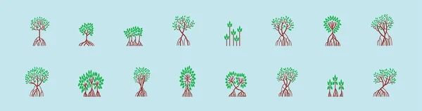 Bir Set Mangrov Ağacı Çeşitli Modellerle Karikatür Ikonu Tasarım Şablonu — Stok Vektör