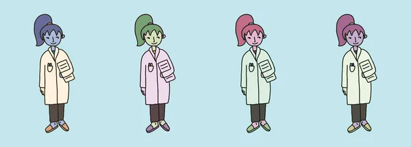 Conjunto Plantilla Diseño Icono Dibujos Animados Médico Femenino Con Varios — Archivo Imágenes Vectoriales