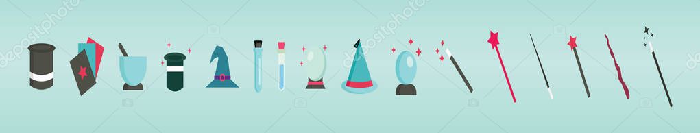 Magician hat and magic wand. cartoon icon design template with various models. modern vector illustration isolated on blue background vector Magician hat and magic wand. cartoon icon design template with various models. modern vector illustration isolated on blue background vector