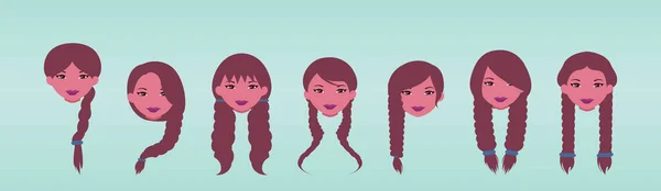 Набір Різних Типів Жіночих Зачісок Шаблон Дизайну Мультфільмів Різними Моделями — стоковий вектор