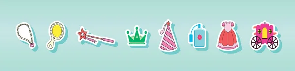 Set Von Prinzessin Cartoon Ikone Design Vorlage Mit Verschiedenen Modellen — Stockvektor