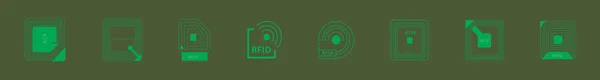 ラジオ波やラジオ波のアイコンのセット 緑の背景に隔離された様々なモデルの現代の漫画のアイコンデザインテンプレート — ストックベクタ