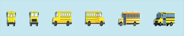 Σετ Σχολικού Λεωφορείου Εικονίδιο Κινουμένων Σχεδίων Πρότυπο Σχεδιασμού Διάφορα Μοντέλα — Διανυσματικό Αρχείο