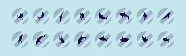 Conjunto Tubarão Desenho Animado Ícone Modelo Design Com Vários Modelos —  Vetores de Stock