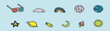set of space, eclipse cartoon icon design template with various models. modern vector illustration isolated on blue background