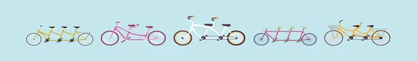 一套串行自行车 卡通人物设计模板与各种型号 蓝色背景上孤立的现代矢量图解 — 图库矢量图片