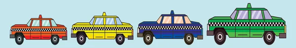 Bir Taksi Seti Çeşitli Modellerle Karikatür Ikonu Tasarım Şablonu Modern — Stok Vektör