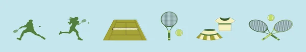 Set Van Tennis Icoon Bal Baan Meer Design Template Met — Stockvector