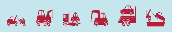 一套拖曳车 卡通人物设计模板与各种型号 蓝色背景上孤立的现代矢量图解 — 图库矢量图片