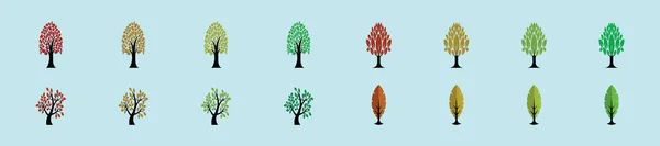 Set Von Baum Cartoon Icon Design Vorlage Mit Verschiedenen Modellen — Stockvektor