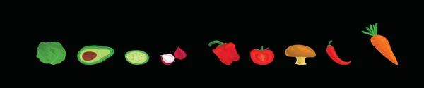 Ensemble Légumes Fruits Design Icône Moderne Champignons Carotte Chili Tomates — Image vectorielle