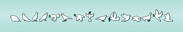 Beyaz Güvercin Seti Çeşitli Modellerle Karikatür Ikonu Tasarım Şablonu Modern — Stok Vektör