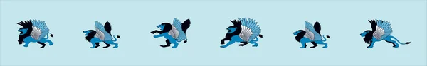 Набор Крылатых Львов Шаблон Иконки Мультика Различными Моделями Современная Векторная — стоковый вектор