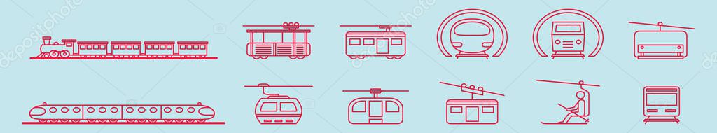 Rail and cable transports cartoon icon design template with various models. modern vector illustration isolated on blue background — Stock Illustration Rail Cable Transports Cartoon Icon Design Template Various Models Modern Royalty Free Stock Illustrations