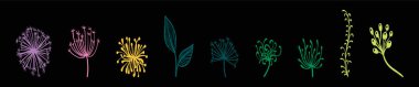 set of decorative plants cartoon icon design template with various models. modern vector illustration isolated on black background clipart