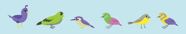 Collection Oiseaux Colorés Modèle Conception Icône Dessin Animé Avec Divers — Image vectorielle
