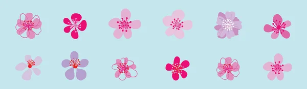 Conjunto Ciruela Flor Icono Dibujos Animados Plantilla Diseño Con Varios — Vector de stock