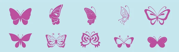 ロゴなどのための様々なモデルと蝶の近代的な漫画のアイコンデザインテンプレートのセット 青の背景に隔離された現代のベクターイラスト — ストックベクタ