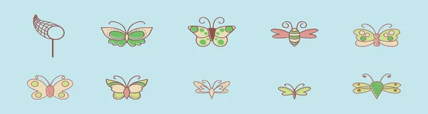 Set Butterfly Net Cartoon Icon Design Template Various Models Modern — Stock Vector
